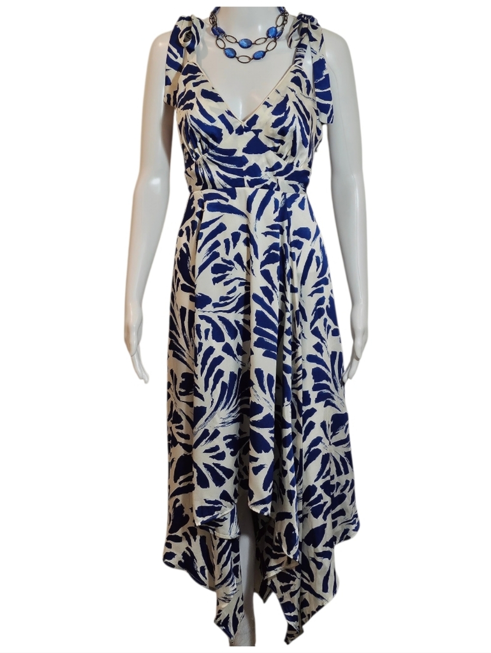 ALEXIS x Target Blue & White Tropical High-Low Midi Dress Size Medium Like New